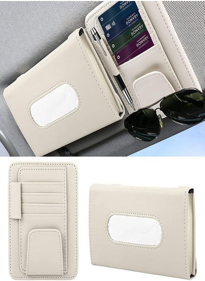 Buy Car Tissue Holder Organizer with Accessories Glasses Holder Card Registration Holder Hanging Sun Visor (Beige) in UAE