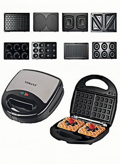 Buy 8-In-1 Anti-Stick Multi Snacks Maker, Sandwich-Grill-Waffle-Donut-Toast-Omelette-Loaf-Cookie Detachable Plates, Sandwich Heater maker for Home Kitchen,2 Slices, 800W SK-BBQ-140, Black. in Saudi Arabia