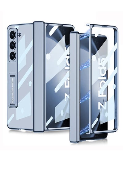 Buy Case for Galaxy Z Fold 5 Magnetic Hinge Coverage Protection Ultra Thin Transparent Plating Crystal Built-in 3-Gears Adjustment Kickstand Front Glass All-Inclusive Case Clear-Blue in UAE