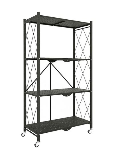 Buy 4 Tier Folding Storage Shelving Unit Metal Storage Rack with Wheels Metal Garage Storage Display Rack Kitchen Laundry Cabinet Black 4 Tier Rack 126x71x35cm in UAE