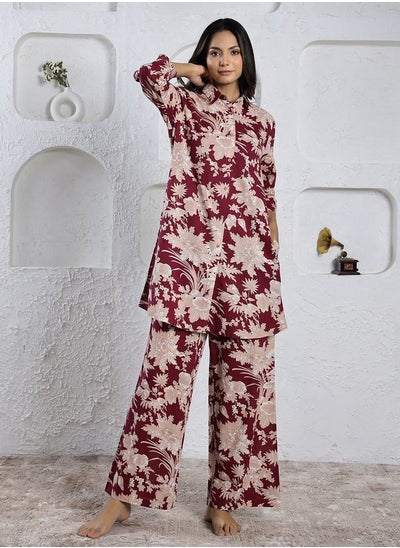 اشتري All Over Print Longline Shirt & Wide Leg Pants Co-Ord في السعودية