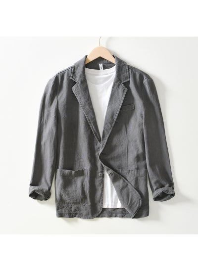 اشتري L988 Casual Cotton Linen Blazer for Men Grey في الامارات