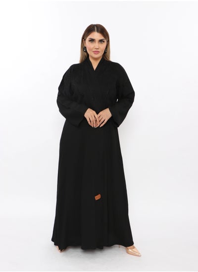 Buy Black Abaya Made Of Luxurious Linen And Decorated With Soft Golden Buttons in Saudi Arabia