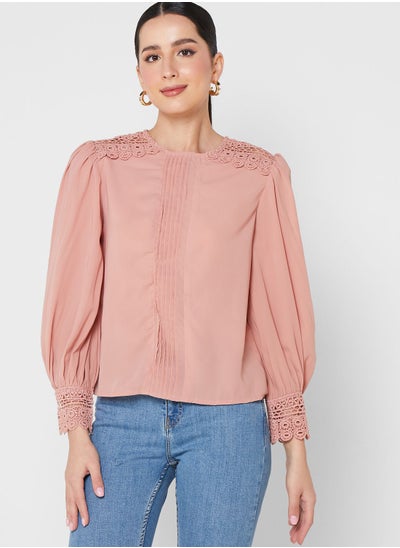 Buy Lace Detail Balloon Sleeve Top in Saudi Arabia