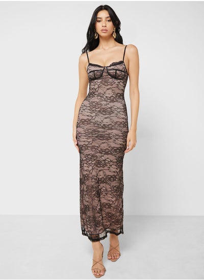 Buy Lace Overlay Detail Slip Maxi Dress in UAE