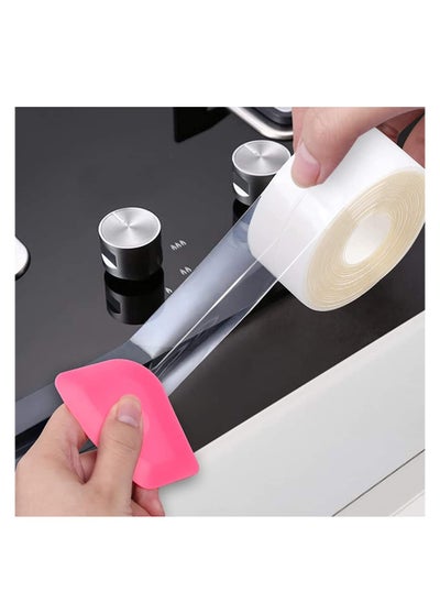 اشتري Self Adhesive Sealing Tape, Transparent Caulk Tape with Silicone Removal Scraper في الامارات