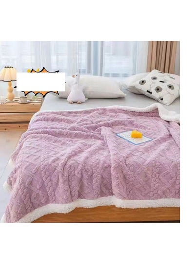 Buy Double Layer Thick Winter Blanket Throw Soft Warm Sherpa Wool Blankets for Beds Plaid Taff Cashmere Lamb Thermal Quilt Bedspread in UAE