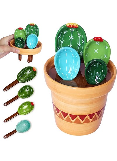 Buy Cactus Measuring Spoons and Cups Set, Cute Ceramic Measuring Spoons, Baking Cacti Measuring Spoon with Holder for Milk Powder Sugar Salt Wet Dry Ingredients, Kitchen Home Small Decorations Ornaments in UAE