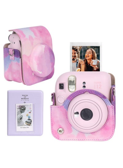 اشتري FujiFilm Instax ميني 12 كاميرا حماية حقيبة جلدية بو القضية ، مع حزام قابل للتعديل وجيب ميني صور ألبوم 64 في الامارات