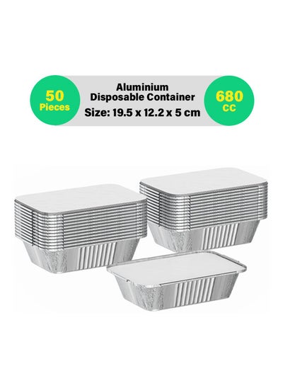 Buy 50-Pcs Disposable Aluminum Food Containers with Lid 680 CC in UAE