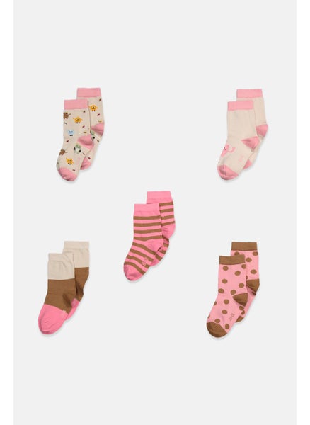 Buy Toddlers Girl 5 Piece Printed Sock, Pink Combo in UAE