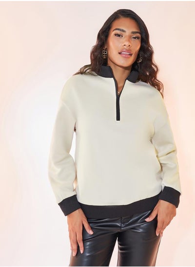 Buy Contrast Zip Sweatshirt with Dropped Shoulder in Saudi Arabia