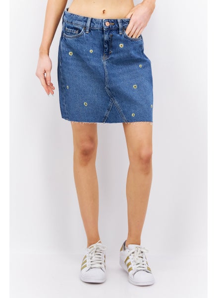 اشتري Women Washed Embroided Denim Skirts, Blue في الامارات