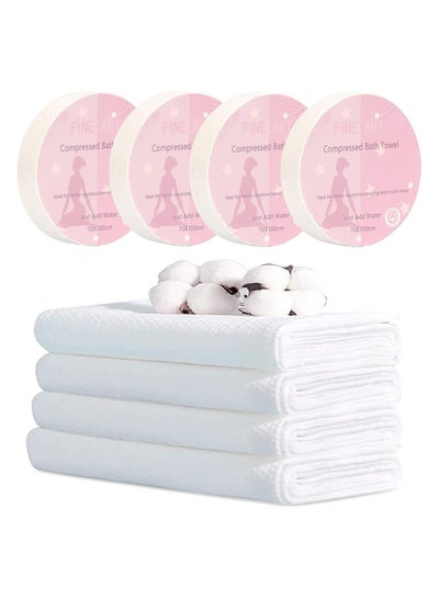 Buy Large Compressed Towel 39 x 27 inch Disposable Cotton Bath Towels Portable Light and Reusable Suitable for Hiking Camping Beach Swimming and Traveling (5 PCS) in UAE