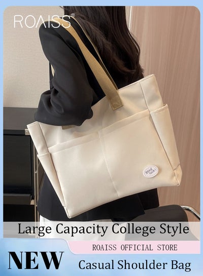 اشتري Large Capacity Shoulder Bag  Durable Macaron Color Scheme Smooth Zipper Solid Color Tote Bag في الامارات