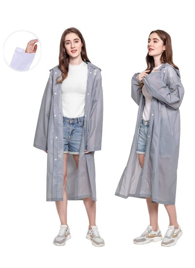 Buy Raincoat Rain Poncho for Adults, EVA Rain Poncho for Women and Men Reusable Raincoat Jacket Packable Raincoat for Family Fishing Travel Emergency no PVC with Hood and Elastic Sleeving in Saudi Arabia