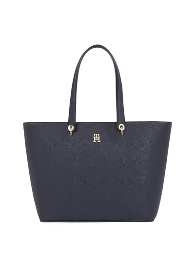 Buy Women's Monogram Plaque Tote Handbag, Polyurethane, Black in Saudi Arabia