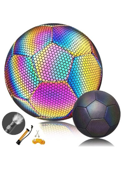 Buy Reflective Soccer Ball, Holographic Light-Emitting Soccer Ball Flashing Reflective Dark Toys Football for Night Games and Training Glowing Ball Lightweight Toy Gift for Boys, Children, and Men in Saudi Arabia