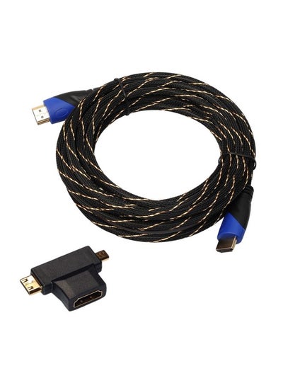 Buy 5m HDMI 1.4 Version 1080P Woven Net Line Blue Black Head HDMI Male to HDMI Male Audio Video Connector Cable with Mini HDMI & Micro HDMI & HDMI 3 in 1 Adapter Set in UAE