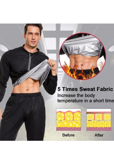 Buy Sauna Suit for Men Sweat Jacket Sweating Shirt Long Sleeve Workout Suits Zipper Gym Exercise Fitness in UAE