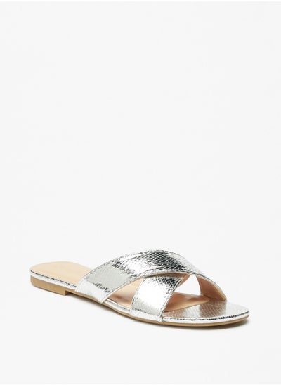 Buy Textured Cross Strap Slide Sandals in Saudi Arabia