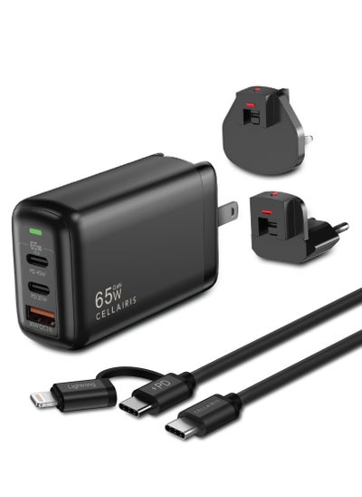 اشتري Premium Travel Adapter GaN PD 65W + PD 2in1 Cable - Black في الامارات