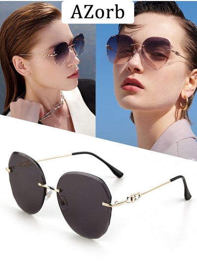 Buy Rimless Sunglasses Women Irregular Iamond-Cut Luxury Sun Glassess for Women Round Sunglass Ladies Eyewear Metal Frame Womens Fashion Eyewear Frameless UV400 Protection Shades Black in Saudi Arabia