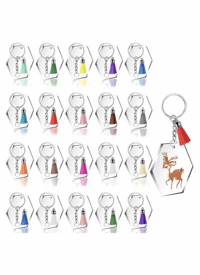 Buy Acrylic Keychain Blanks, with Tassels Kit Bulk, Includes 30 Pcs Acrylic Clear Hexagon Disc (2 Inch), 30 Pcs Key Rings, 30 Pcs Jump Rings Chains and 30 Pcs Tassels for DIY Keychain Crafting in Saudi Arabia