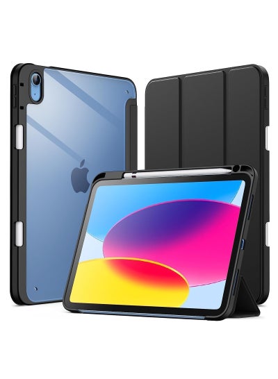 Buy Ecosystem Case for iPad 10 (10.9-Inch, 2022 Model, 10th Generation) with Pencil Holder, Clear Transparent Back Shell Slim Stand Shockproof Tablet Cover, Auto Wake/Sleep (Black) in Egypt