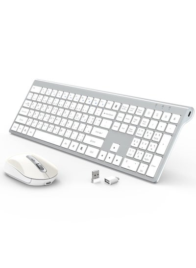 اشتري wireless keyboard and mouse,Rechargeable keyboard and mouse,Full Size Wireless keyboard with Number Pad,2.4G keyboard For MAC Windows White+Silver في الامارات