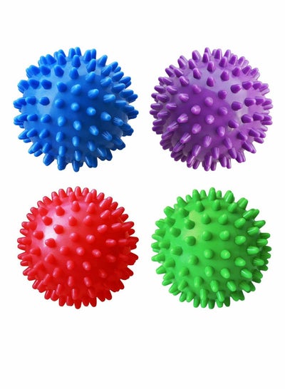 Buy Spiky Massage Balls for Foot, Back, Muscles, Plantar Fasciitis, Muscle Soreness Massager Ball Exercise, Yoga, Deep Tissue Myofascial Release Trigger Point Recovery (4 Pcs, Green, Pink, Purple, Blue) in UAE