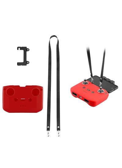 اشتري Drone Remote Control Cover, Silicone Protective Cover for DJI Mavic 3 / Air 2S / Mavic Air 2 / DJI Mini 2 Drone Remote Control Accessories with Lanyard and Anti-Drop Strap Clip (Red) في السعودية