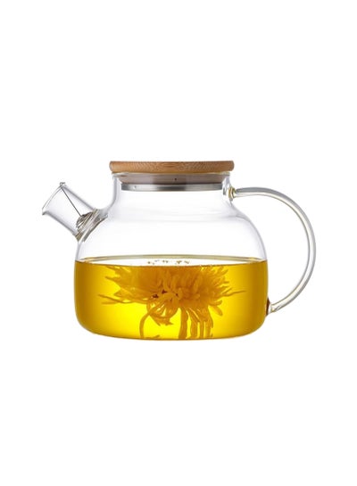 Buy 600ML Stovetop Safe Heat Resistant Borosilicate Glass Clear Teapot Removable Filter Sprout for Loose Leaf and Blooming Tea Bamboo Lid Microwave and Dishwasher Kettle for Hot, Iced, and Cold Tea in UAE