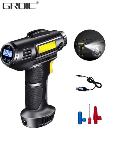 اشتري Portable USB Tire Inflator Air Compressor,Car Air Pump with Digital Display, LED Light, Auto Shut Off Function, Set of Nozzle Adaptors for Car, Motorcycle, Bicycle, Ball في الامارات