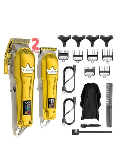 Buy Professional Hair Trimmer Set for Men with Guide Combs and T-Blade (Gold) in Saudi Arabia