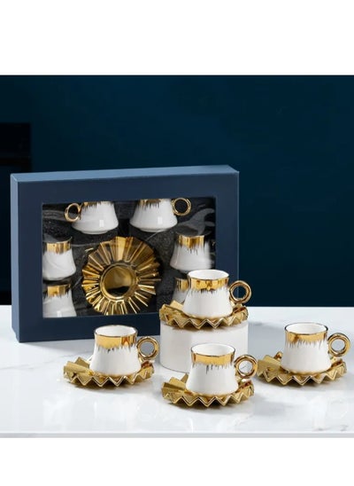 Buy 6 Sets of Vintage Turkish Ceramic Coffee Cups Set Espresso Tea Cup Sets and Saucer Luxury Gift Set in UAE