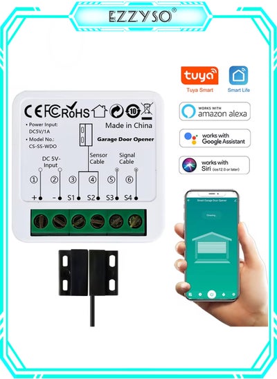 Buy Wifi Smart Garage Door Opener Controller USB Plug In Support APP And Voice Remote Control Time Setting On And Off Works With Tuya Smart And Smart Life With Alexa Echo Google Home Siri in Saudi Arabia