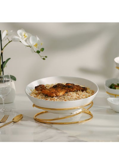 Buy Pristine Serving Ceramic Bowl with Stand White,Gold 31.5×31.5×9CM in UAE