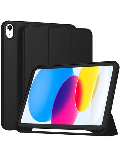 Buy Protective iPad 10th Gen 10.9 Case 2022, Slim Stand Smart Cover With Pencil Holder And Trifold Stand -Black in Saudi Arabia