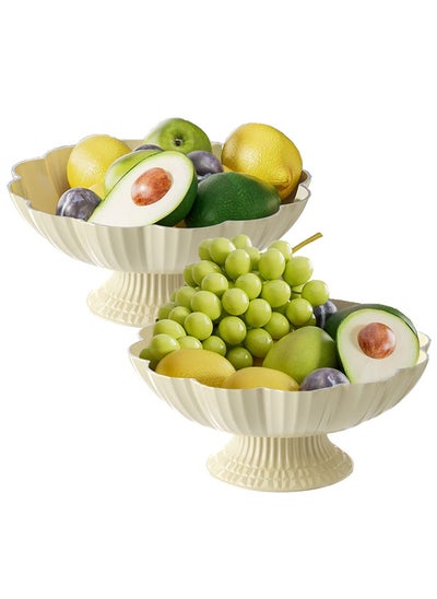 Buy 2-Piece Kitchen Drainable Fruit Bowl Dessert Plates Kitchen Tool Snack Organizer Minimalist Round Fruit Tray Multipurpose for Desk in UAE