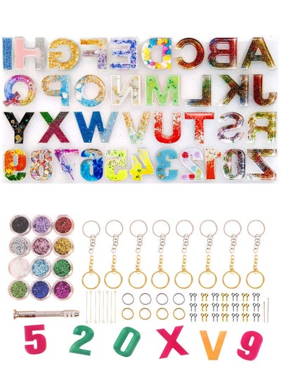 اشتري 186Pcs Alphabet Silicone Resin Casting Molds Kit, Reversed Letters & Numbers Epoxy Casting Molds with Pin Vise Set for DIY Making Keychain/House Number Resin Crafts في الامارات