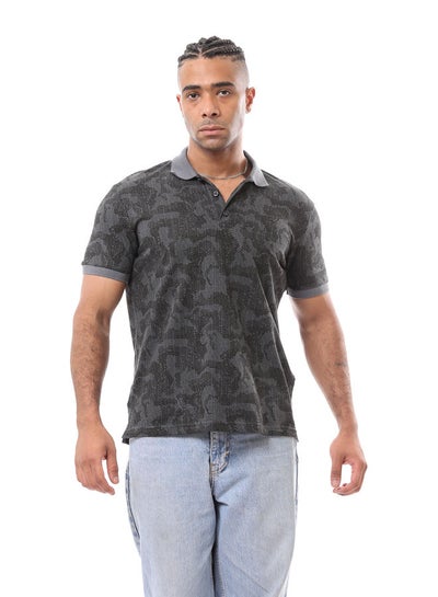 Buy Classic Collar Dark Grey Patterned Polo Shirt in Egypt
