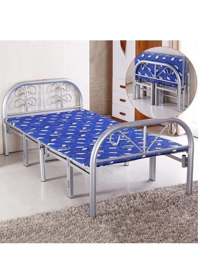 Buy Metal Folding Bed Silver & Blue Color - Single Size (L x W x H) 190 x 90 x 70 cm in UAE