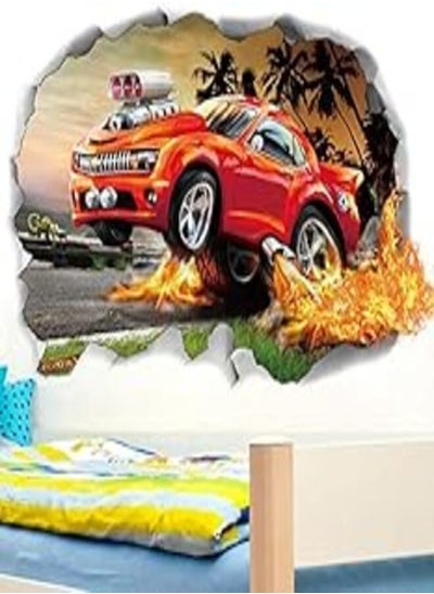 اشتري 3D off-road car racing wall sticker living room bedroom F1 red racing stereo wallpaper children room wall sticker في مصر