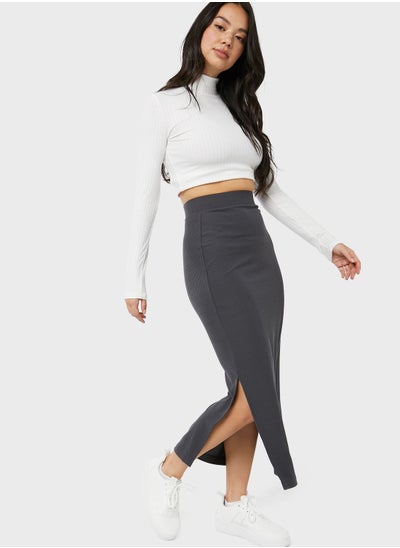 Buy High Waist Side Slit Skirt in UAE