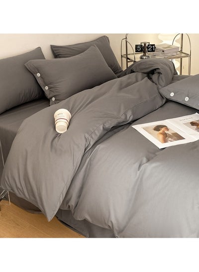 اشتري Bed Cover Set, Soft Luxurious Pure Bedsheet Set, Long-staple Cotton Simple Solid Color Bed Sheet Quilt Cover Bedding Twill Cotton Set, ( grey, 1.8m fitted sheet set of four) في السعودية
