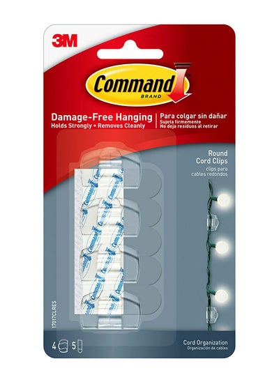 Buy Command 17017CLRES Round Cord Clips, Clear color. 4 hooks and 5 strips/pack in UAE