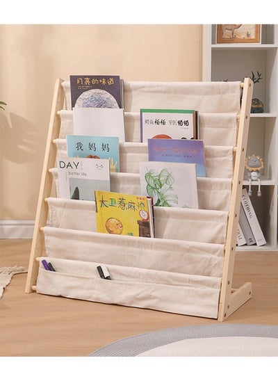 Buy HOOPZOZA Kids Bookshelf 7-Tier Wooden And Canvas Bookshelf Book Display Toddler Book Shelf Organizer Toy Storage Rack Kids Book Rack Storage Beige 80 x75 x 30CM in Saudi Arabia