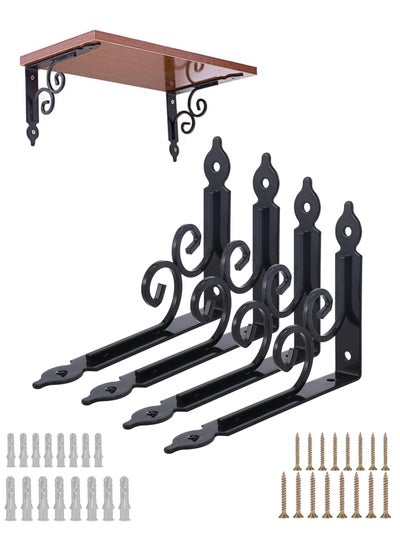 Buy 4-Piece Shelf Bracket Black - Small  with 44-Piece Drywall screws & Plastic Anchor Kit in Saudi Arabia