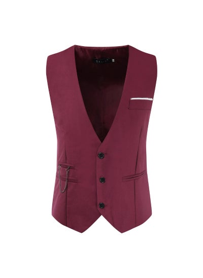 Buy 2023 New Mens Casual Vest British Slim Fit Waistcoat with ChainWine red Wine red in UAE